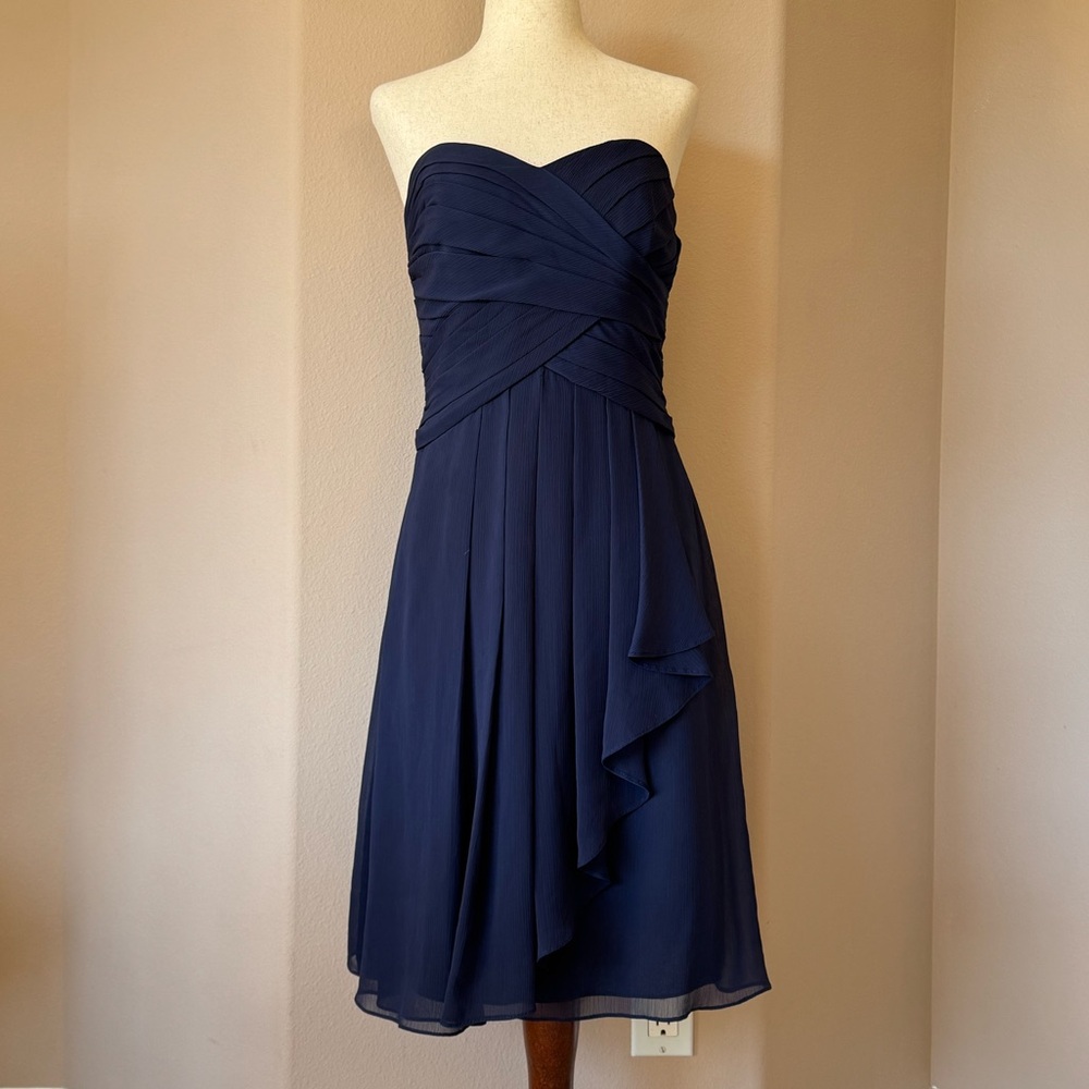 David's Bridal Strapless Navy Dress